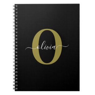 Cuaderno Nombre con Letra de Monograma Personalizada Negro 