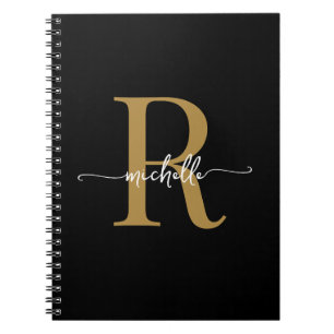 Cuaderno Nombre con Monograma de Letra Moderna en Dorado Ne