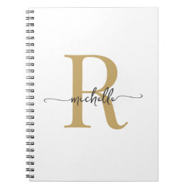 Cuaderno Nombre con Monograma de Letra Moderna en Oro Blanc