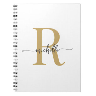 Cuaderno Nombre con Monograma de Letra Moderna en Oro Blanc