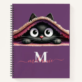 Cuaderno Nombre con monograma en escritura de gatito Peek-a