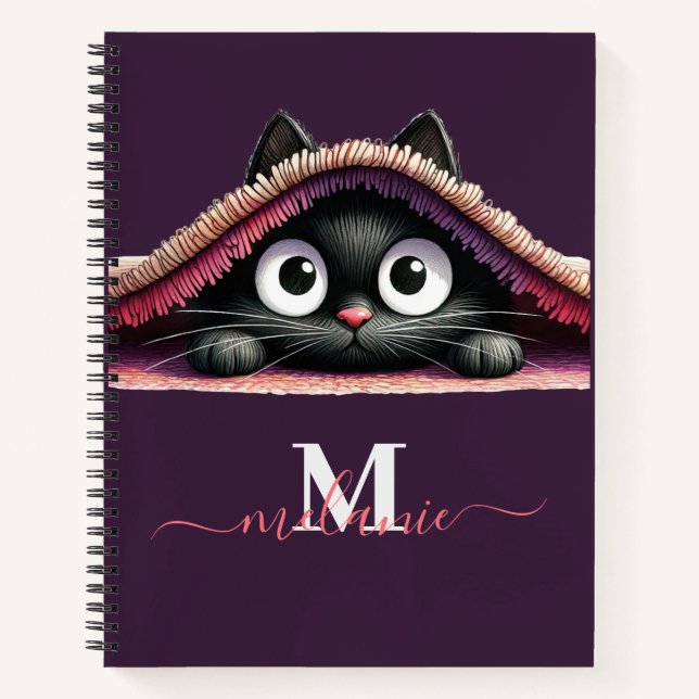 Cuaderno Nombre con monograma en letra script de gatito Pee (Anverso)