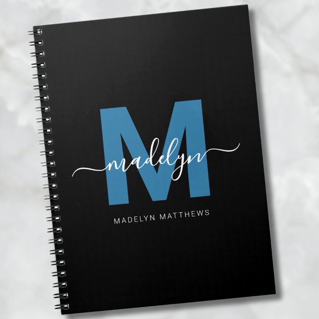 Cuaderno Nombre con monograma inicial de letra mayúscula az (Personalized Blue Script Name Initial Monogram notebook)