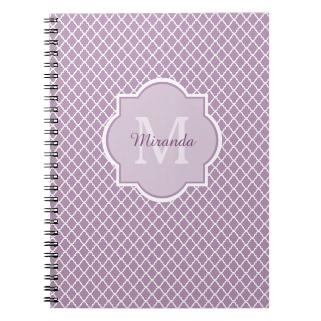 Cuaderno Nombre con monograma púrpura de Quatrefoil de la (Frente)
