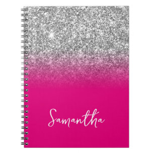Cuaderno Nombre con Ombre Rosa Caliente Brillo Plateado