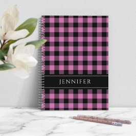 Cuaderno Nombre Cuadro de Vichy de Cuadros Rosas y Negros P