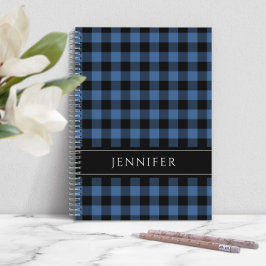Cuaderno Nombre Cuadros Azules y Negros Patrón de Gingham N
