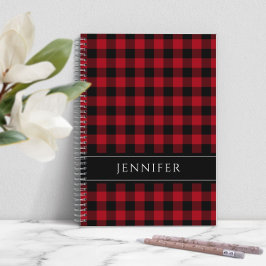 Cuaderno Nombre Cuadros Azules y Negros Patrón Gingham No