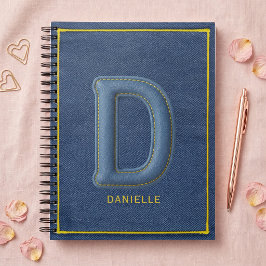 Cuaderno Nombre D de monograma de mezclilla falsa azul