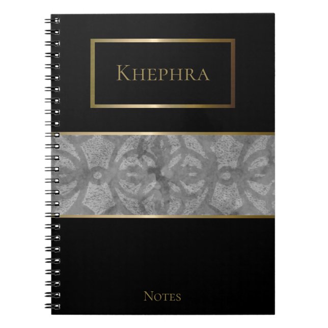 Cuaderno Nombre de acuarela simple de Batik gris final (Frente)