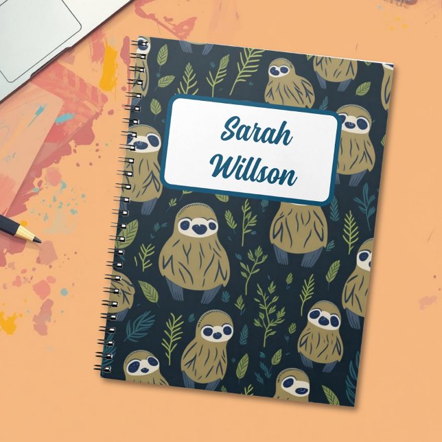 Cuaderno Nombre de animal de perezoso lindo personalizado  (Subido por el creador)
