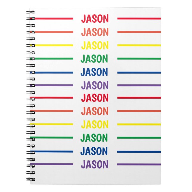 Cuaderno Nombre de arcoíris personalizado (Frente)
