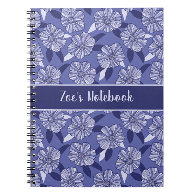 Cuaderno Nombre de arte de línea floral personalizada (Frente)