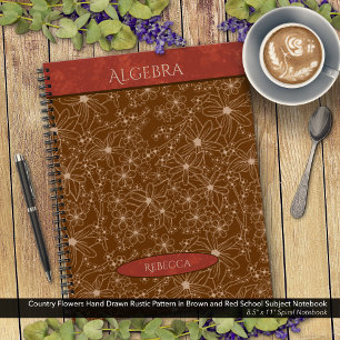 Cuaderno Nombre de asunto de la escuela roja marrón de las