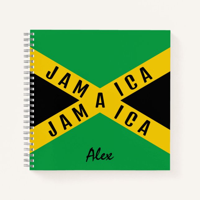Cuaderno Nombre de bandera jamaiquina verde negro y dorado  (Anverso)