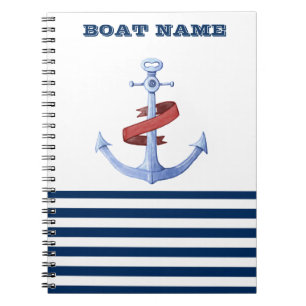 Cuaderno Nombre de Barco Náutico, Ancla Azul Franjas Azul M