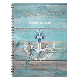 Cuaderno Nombre de barco náutico ancla madera rústica