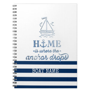 Cuaderno Nombre de barco náutico, Ancla Marina Azul Rayada