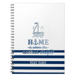 Cuaderno Nombre de barco náutico, Ancla Marina Azul Rayada