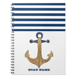 Cuaderno Nombre de Barco Náutico, Franja Azul Marinho Ancla