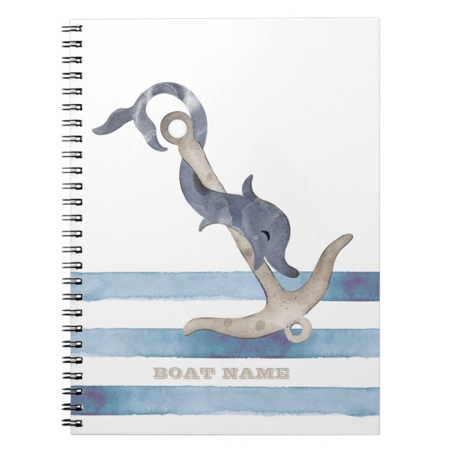 Cuaderno Nombre de Barco Náutico, Tiras de Ancla Delfín (Frente)