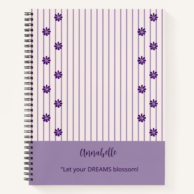 Cuaderno Nombre de bonito y Flores Violetas de Motto (Anverso)