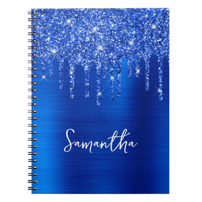 Cuaderno Nombre de brillo del Purpurina azul real (Frente)