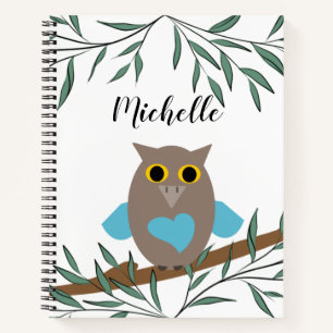 Cuaderno Nombre de búho azul de corte
