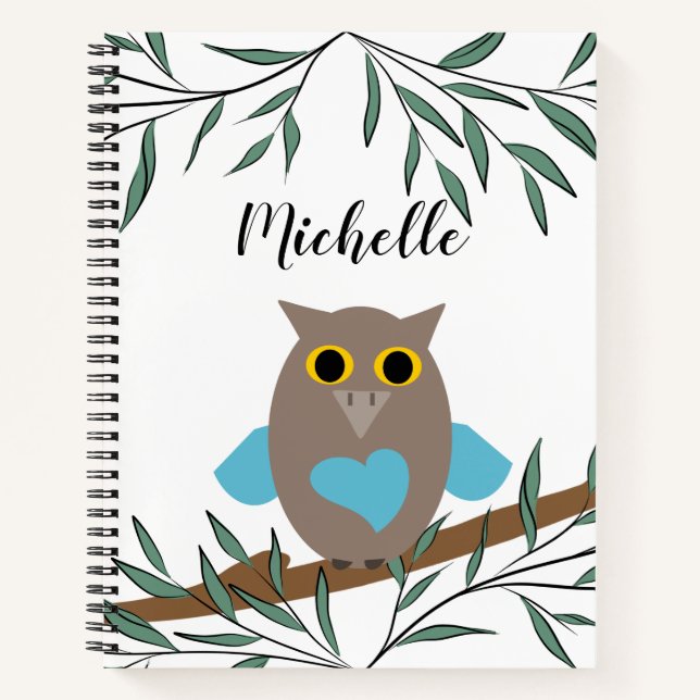 Cuaderno Nombre de búho azul de corte (Anverso)