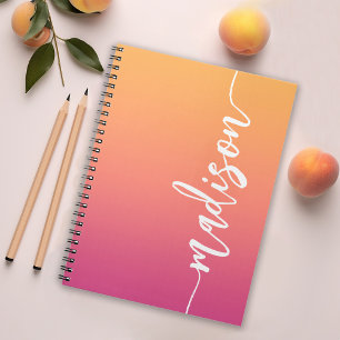 Cuaderno Nombre de caligrafía de Ombre del Naranja rosa ele