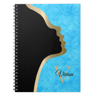 Cuaderno Nombre de cara azul negro y dorado