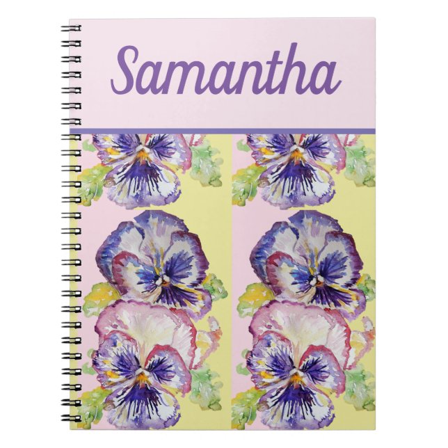 Cuaderno Nombre de Chicas de acuarela de la flor púrpura de (Frente)
