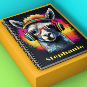 Cuaderno Nombre de DJ Cool Llama con Auriculares 