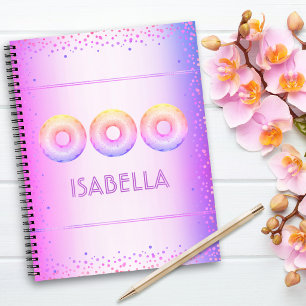 Cuaderno Nombre de dónuts brillantes con ombre de rosa púrp