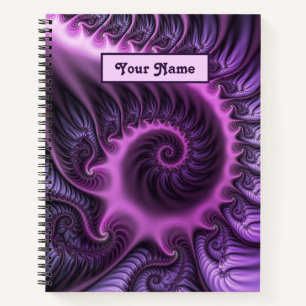 Cuaderno Nombre de espiral de arte fractal rosa morado inte