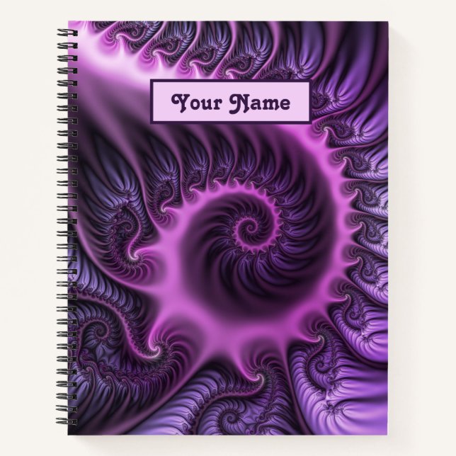 Cuaderno Nombre de espiral de arte fractal rosa morado inte (Anverso)