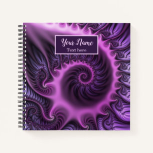 Cuaderno Nombre de espiral de arte fractal rosa morado inte