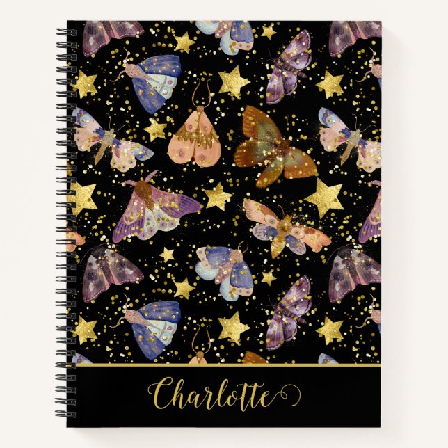 Cuaderno Nombre de estrella del Purpurina de mariposas de l (Anverso)