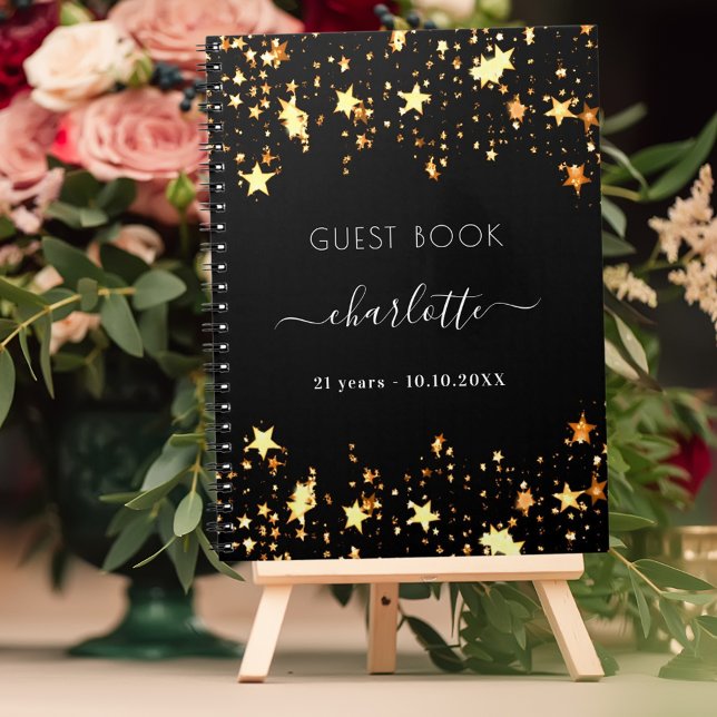 Cuaderno Nombre de estrellas de oro negro de cumpleaños del (Subido por el creador)
