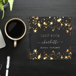 Cuaderno Nombre de estrellas de oro negro de cumpleaños del