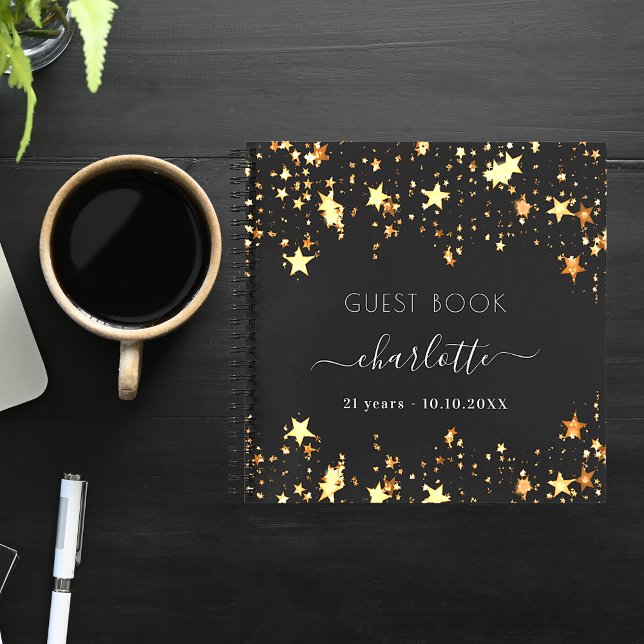 Cuaderno Nombre de estrellas de oro negro de cumpleaños del (Subido por el creador)