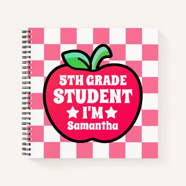 Cuaderno Nombre de estudiante de quinto grado de Apple pers (Anverso)