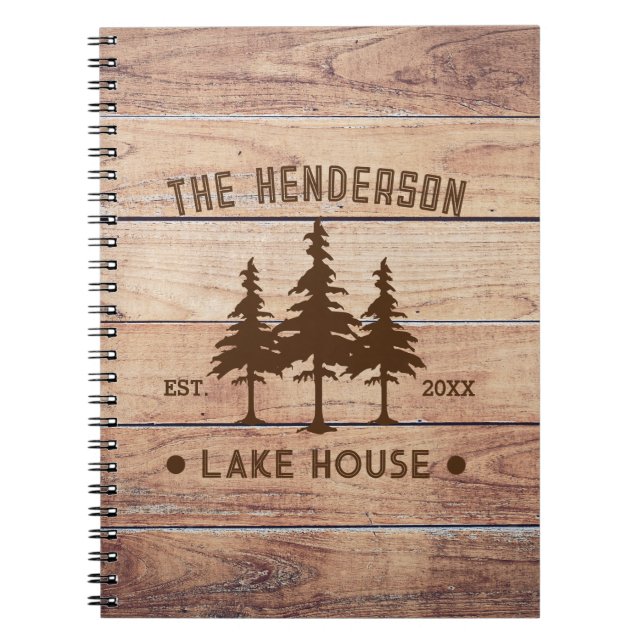 Cuaderno Nombre de familia Lake House Pine Tree wood Person (Frente)