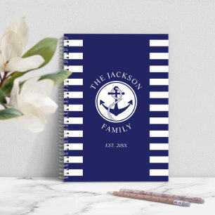 Cuaderno Nombre de familia Patrón de rayas azules Ancla náu