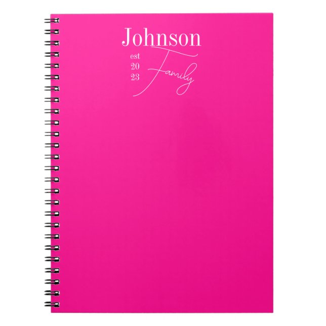 Cuaderno Nombre de familia personalizado rosa caliente (Frente)