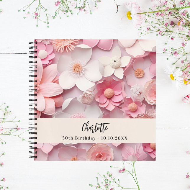 Cuaderno Nombre de florines blancos rosados de cumpleaños d (Subido por el creador)