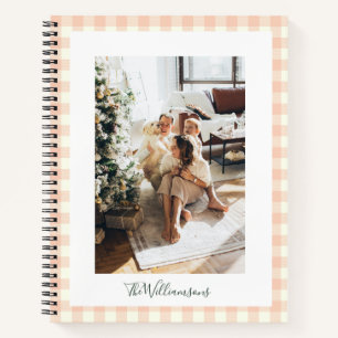 Cuaderno Nombre de foto a cuadros gingham melocotón pastel