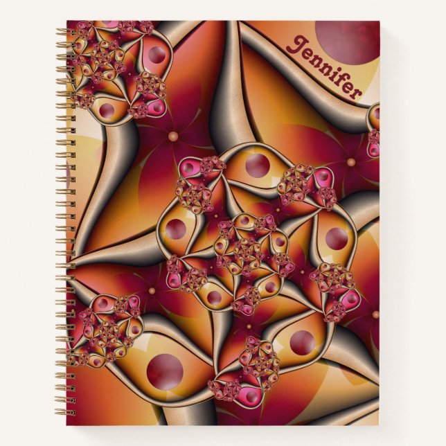 Cuaderno Nombre de fractal de fantasía abstracto rojo naran (Anverso)