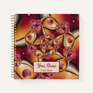 Cuaderno Nombre de fractal de fantasía naranja roja abstrac