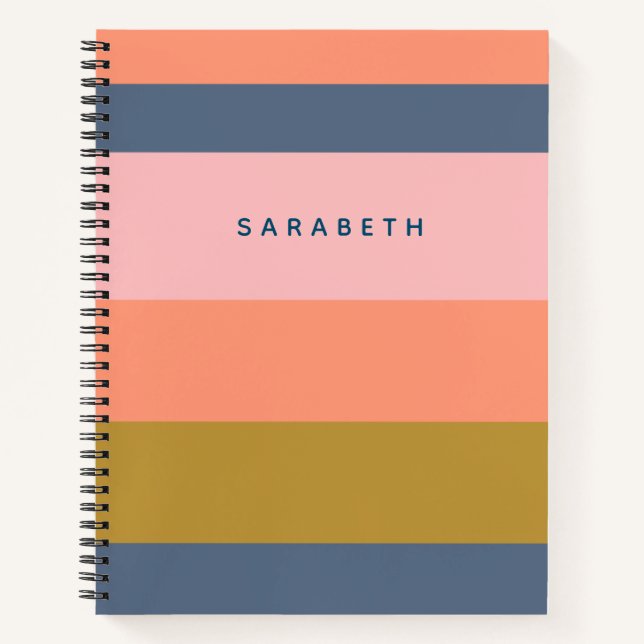 Cuaderno Nombre de franjas modernas y elegantes en tonos de (Anverso)